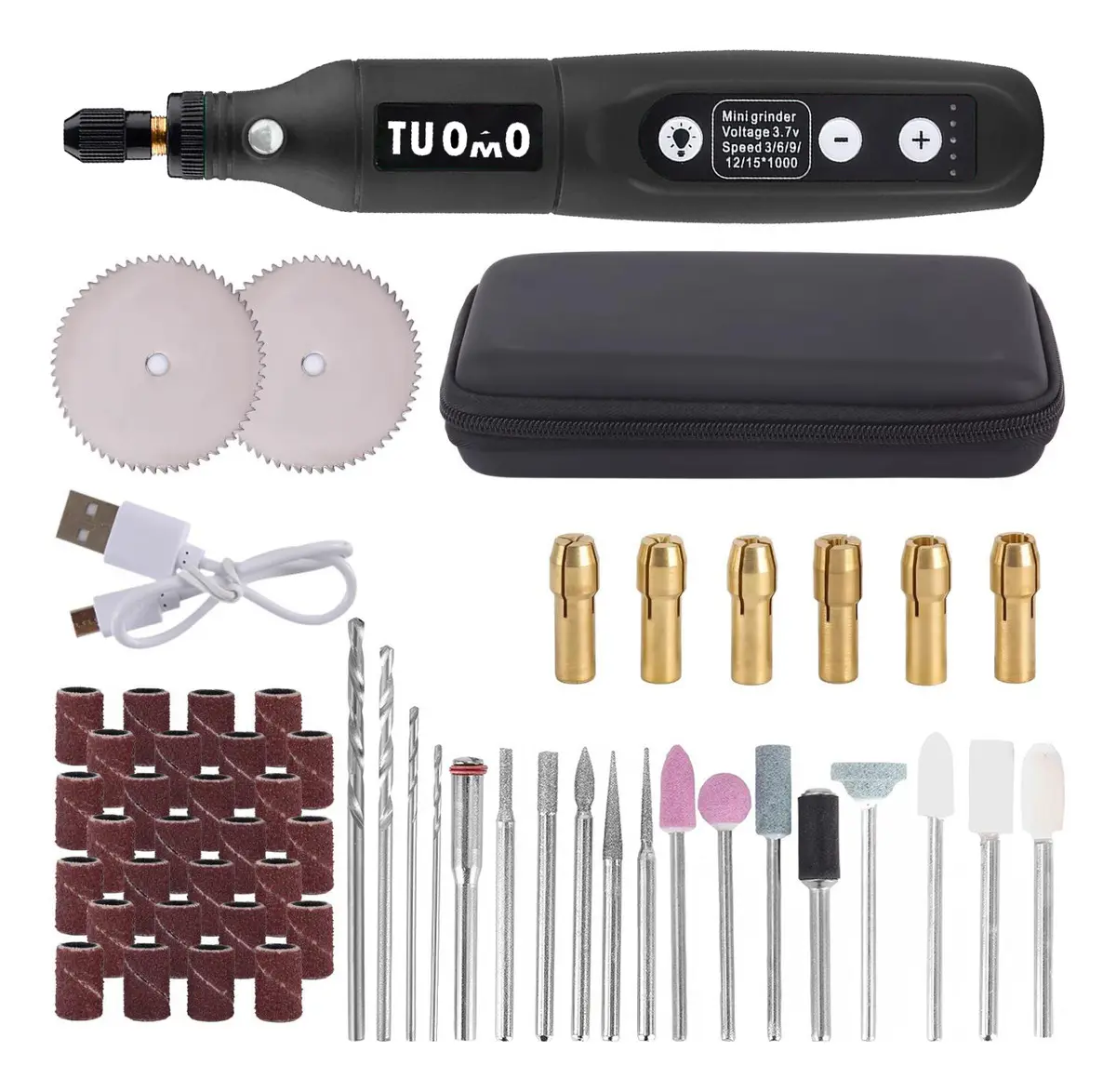 Tuomo Inalámbricos Mini Mototool Taladro Esmeril Pulidor, Tipo C,2000mah,3.7v 15000rpm Con Paquete Herramienta Rotativa Multiusos Para Lijar, Pulir, Grabar Y Otros Proyectos Artesanales Y Creaciones