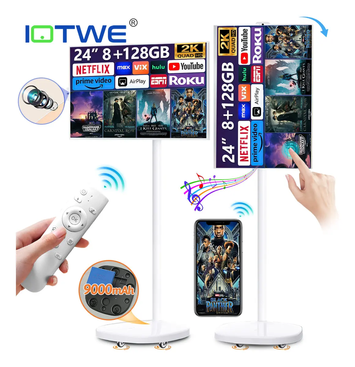 Monitor Iotwe Táctil Portátil de 24" Full HD con Android 12, Cámara y Ruedas