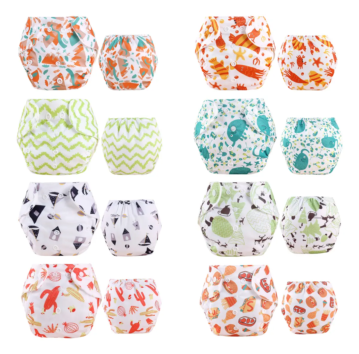 8 Pañales Ecológicos De Tela Premium Reutilizables Para Bebe Niño o Niña, +8 Insertos De Microfibra 3 Capas Incluidos 0 a 3 Años (Ajuste Perfecto Etapas 2, 3, 4, 5, 6)Tamaño Ajustable, Lavables(16PCS)