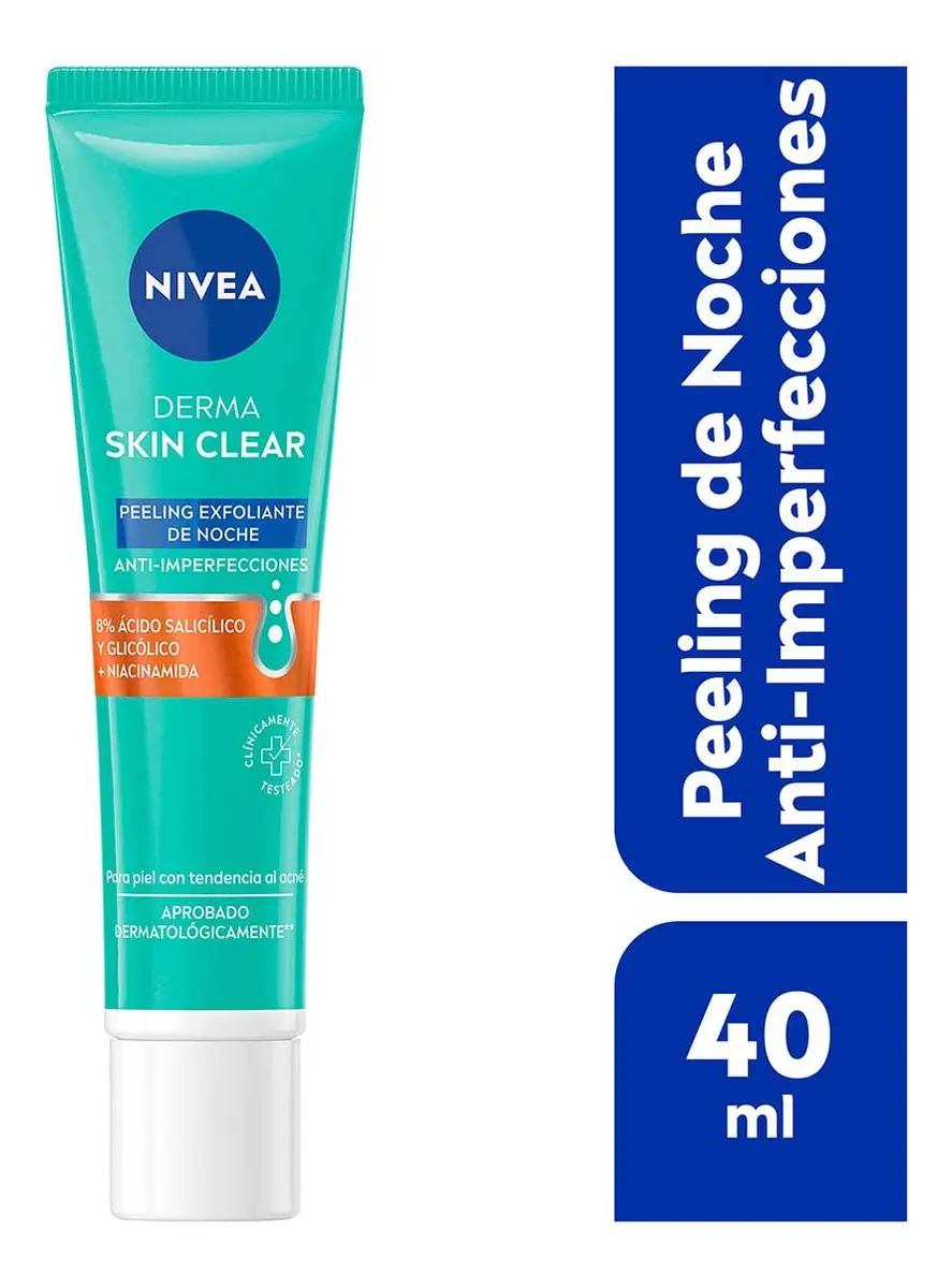 Nivea Derma Skin Clear Peeling Exfoliante Antiimperfecciones, Reduce Poros, Tratamiento Nocturno, 40 ml