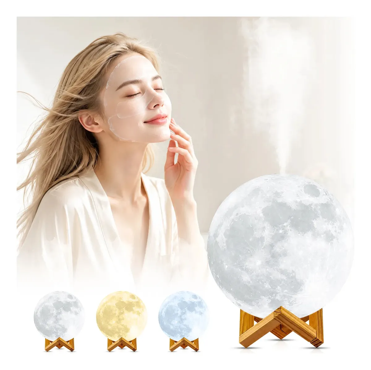 Humidificador Luna 3D Difusor Aromaterapia Lampara LED USB Luz Nocturna Mini Nebulizador Purificador De Aire Decorativo Para Recamara Sala Hogar Oficina