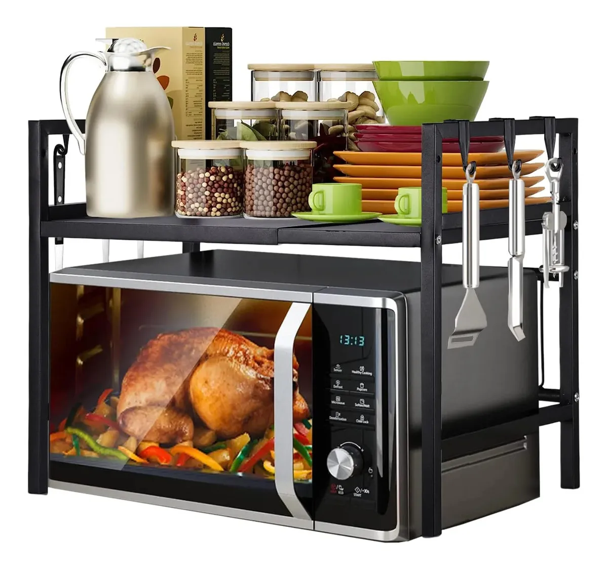 Estante Extensible Para Horno De Microondas De 2 Niveles,Para Horno Cocina Estante De Microondas Negro