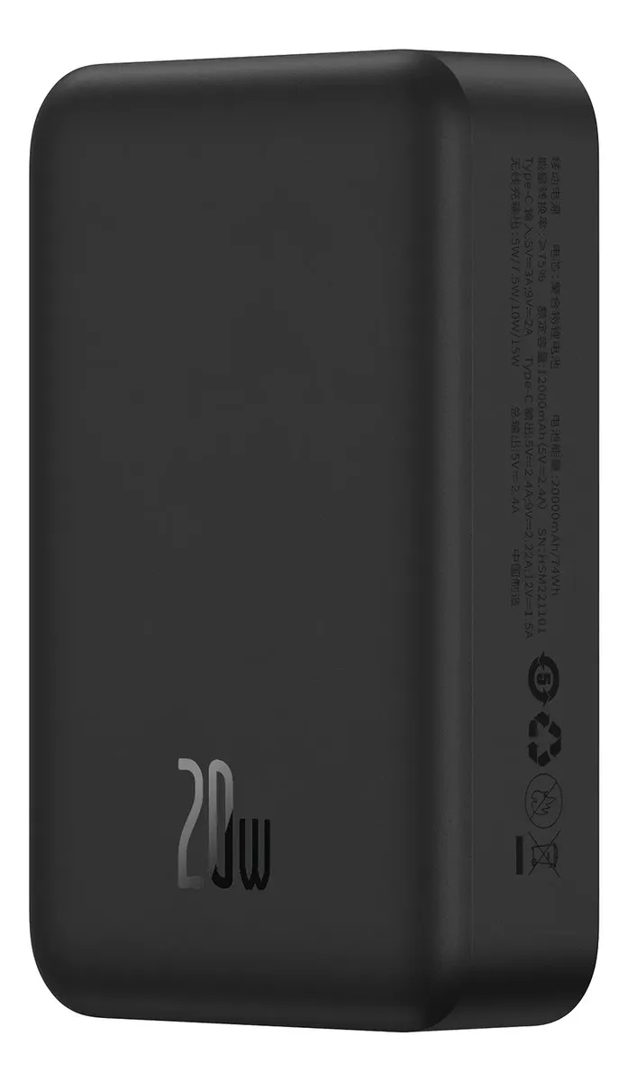 Baseus Power Bank Mini Magnético 10000mah Carga Rápida Cable Color Negro