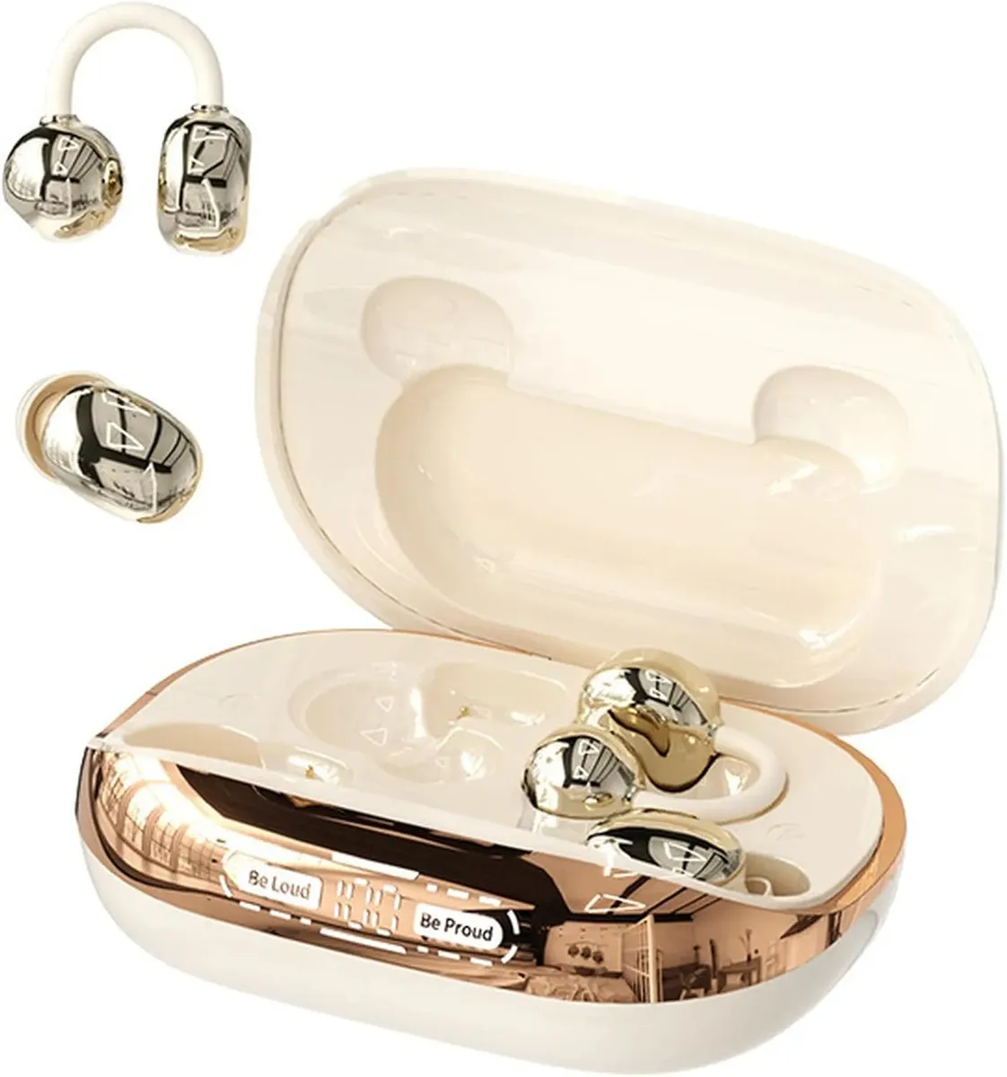 Audífonos Inalámbricos Lotfits 4 en 1 con Power Bank y Audio Estéreo HD, 40h de Batería, Beige