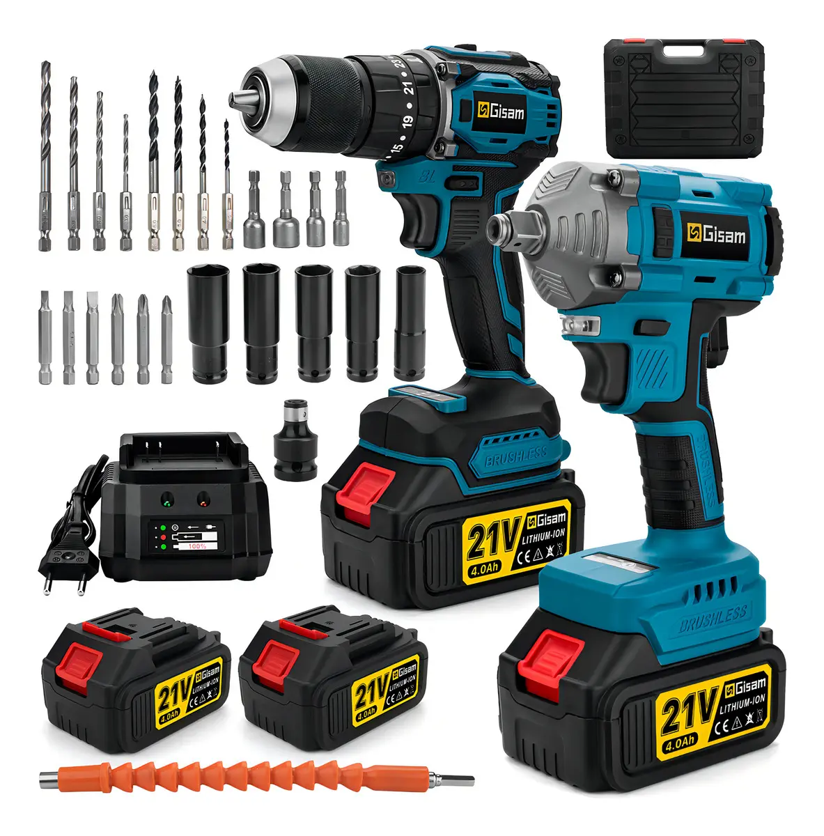 Kit De Taladro Inalámbrico Y Llave De Impacto Gisam Sw1349 Color Azul