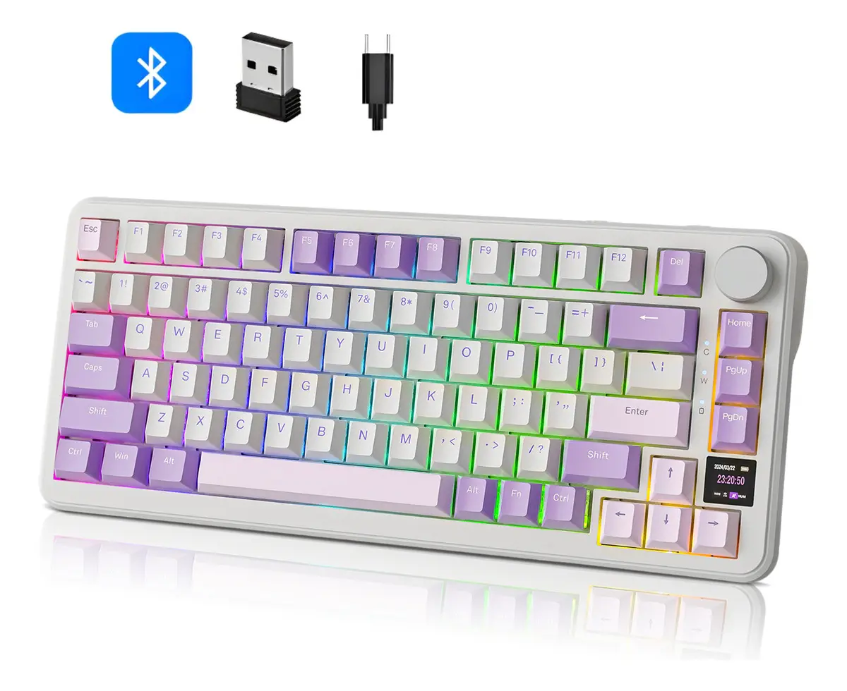 Teclado Attack Shark X85 PRO Mecánico Inalámbrico RGB con Perilla y Pantalla LED para Gamer