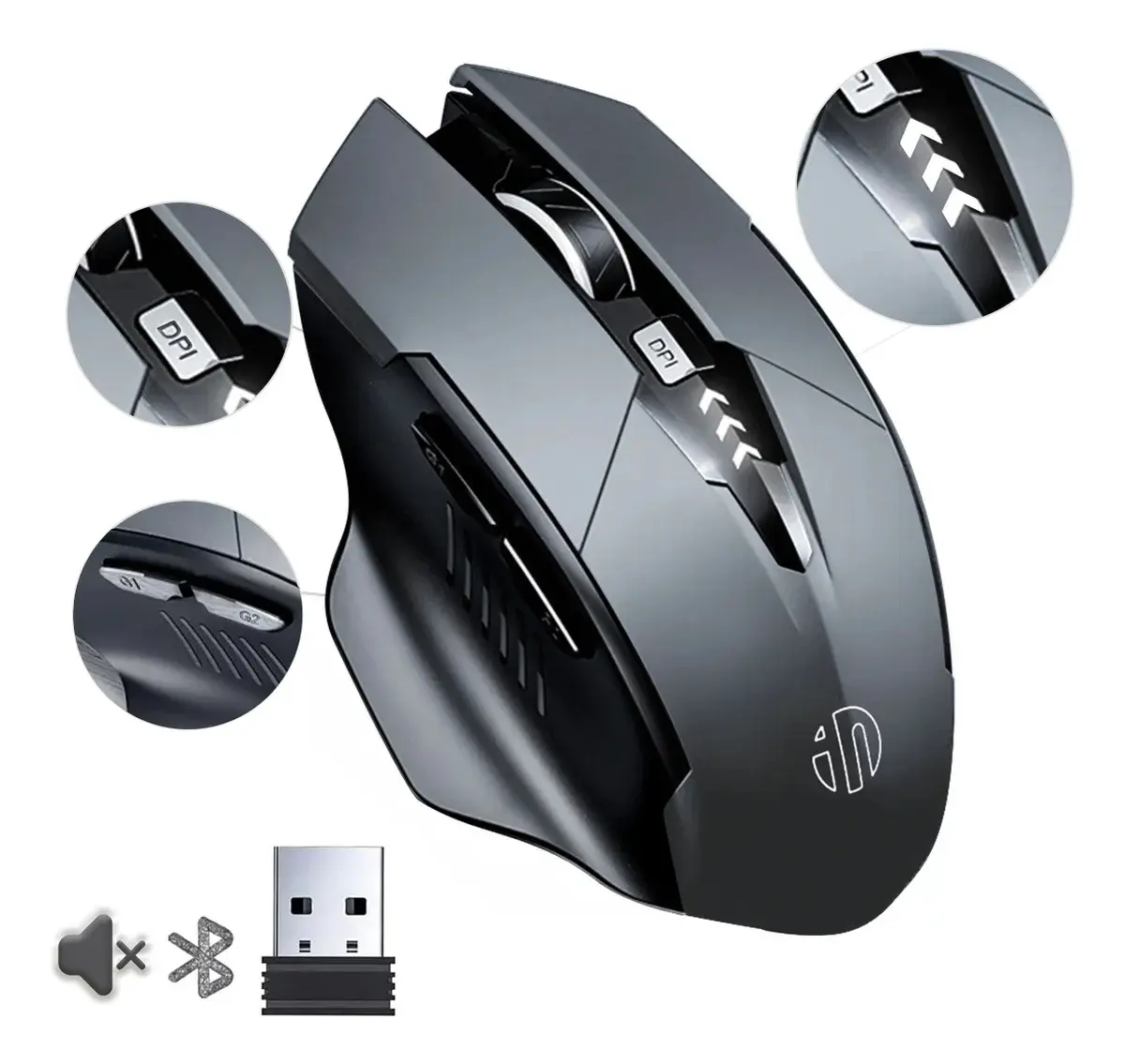 Ratón Gamer Inalámbrico Inphic 3 Modos Bluetooth/USB Recargable Ergonómico Silencioso