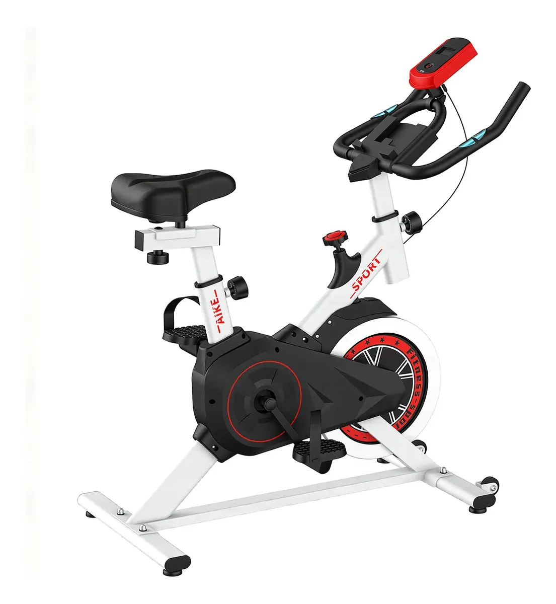 Bicicleta Spinning De Gym Ayeku Q7 6kg Volante Ajustable Color Blanco