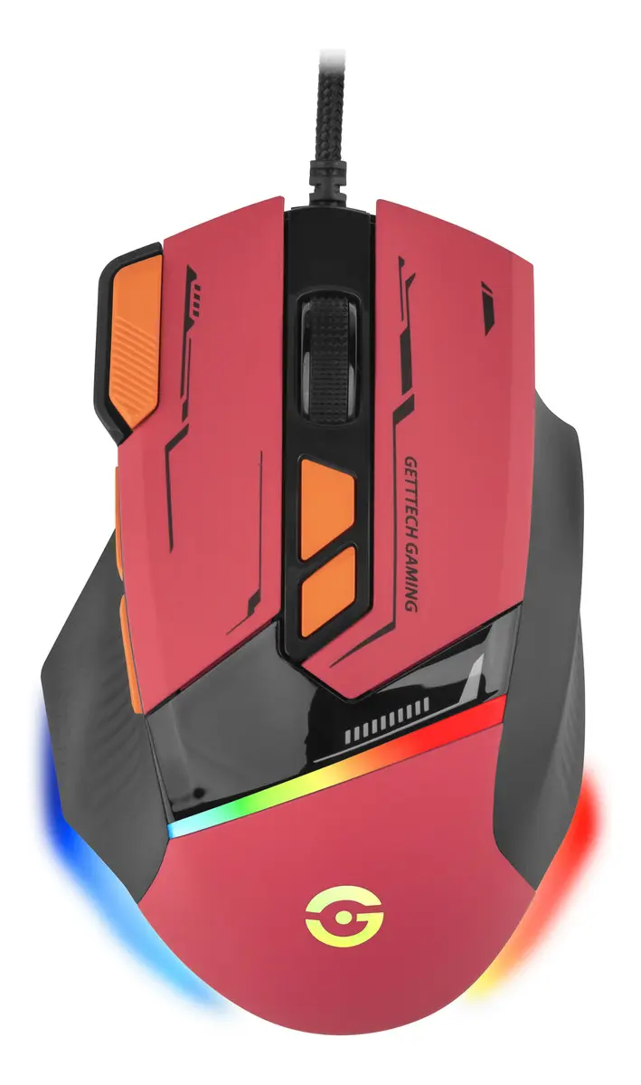 Mouse Gamer Getttech con Iluminación RGB, 7200 DPI y 8 Botones para PC, Rojo
