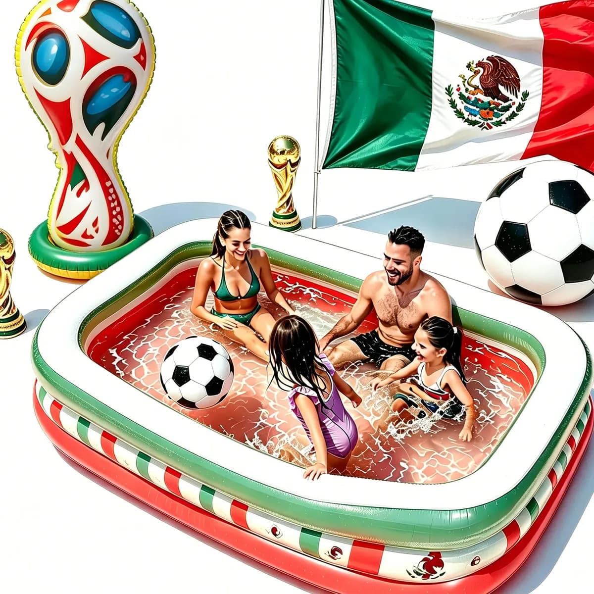Alberca Inflable Rectangular TUSROSA Edición Mundial 2026 Con Balón de Fútbol para Familia