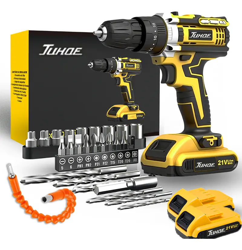 Taladro Atornillador Percutor Inalámbrico Juhoe M93 21v 2 Baterías Li-ion Sin Escobillas Mandril 10mm