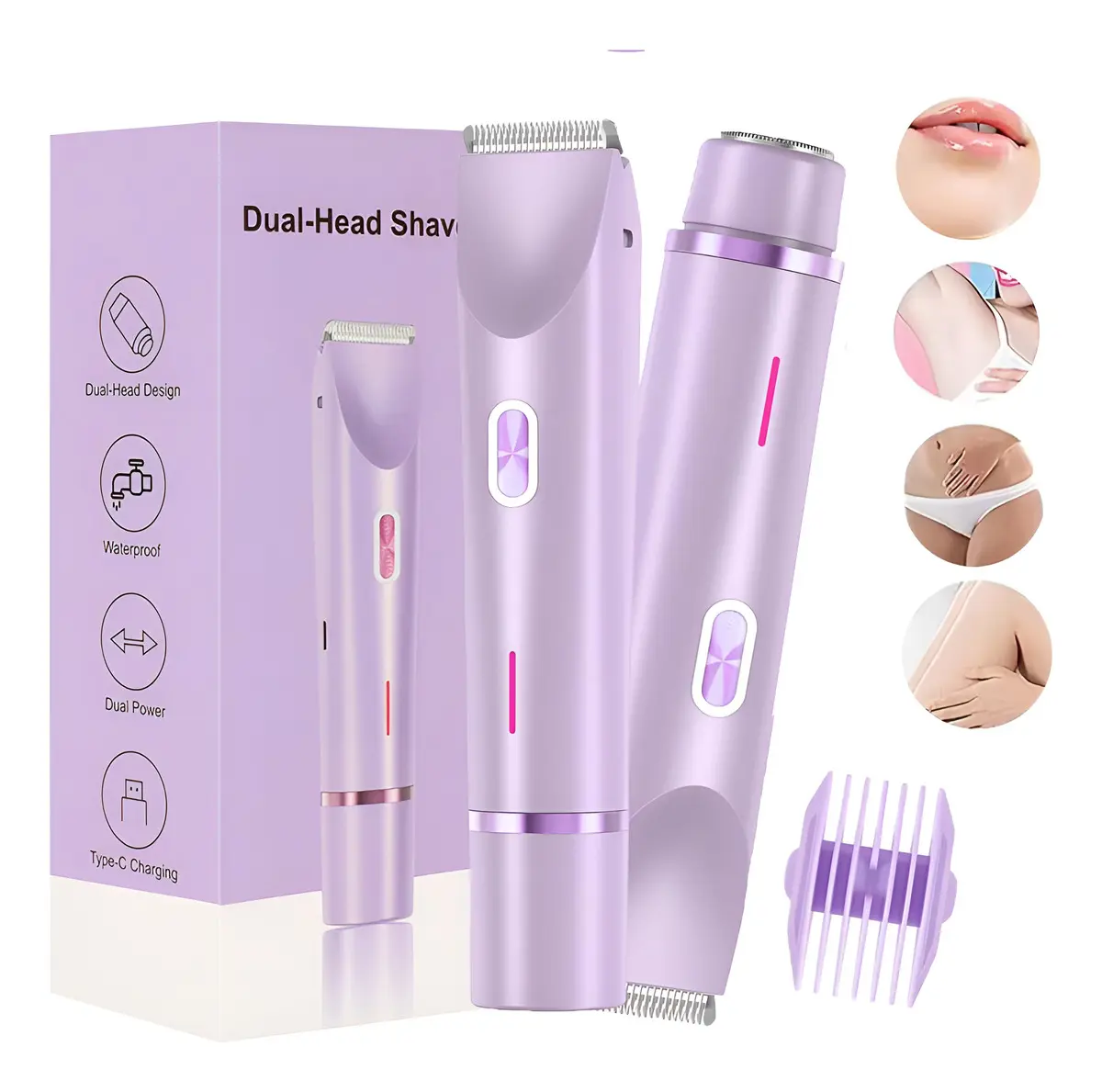 Depiladora De Bikini Para Mujer Electrica Doble Cabeza 2in1 Color Violeta