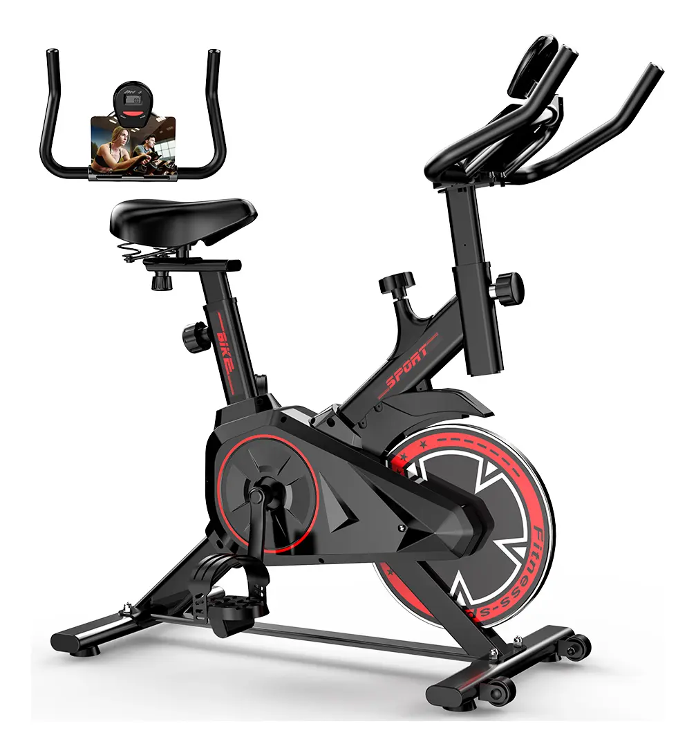Bicicleta Fija Estática Formil De 6 Kg Para Fitness Y Aeróbic En Casa Con Pantalla Digital Y Transmisión Por Correa En Negro Y Rojo