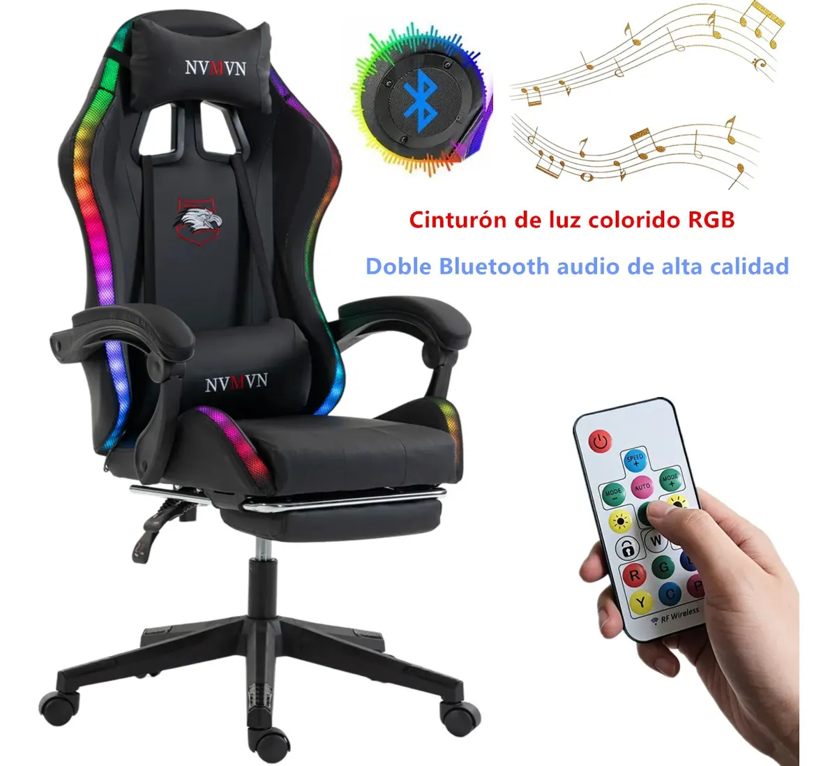 Silla Gamer con Altavoces Bluetooth y Luces RGB, Ergonómica y Regulable