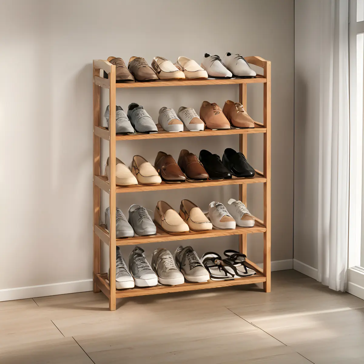 Zapateras Almacenamiento Bamboo En Plano 5 Niveles Impermeab