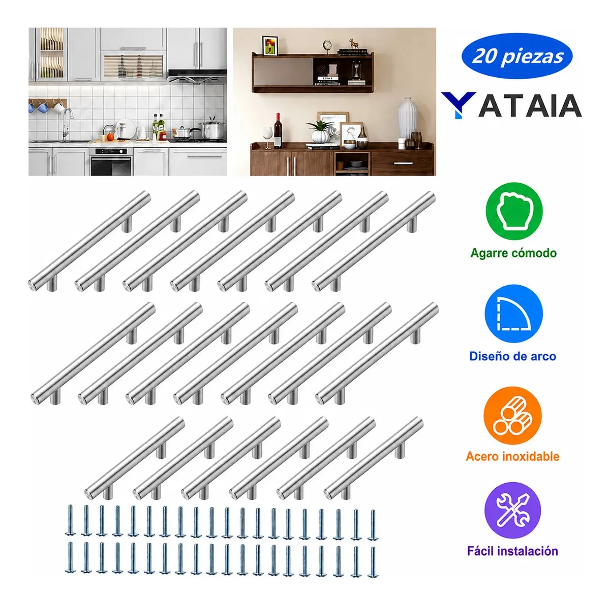 Yataia 20pzs Moderno Jaladera Barra En Acero Inoxidable Hueca Tipo T 15.6cm Adecuado Para Herrajes Cocina Y Mueblesse Aplica A Jaladeras Para Puertasjaladeras Para Cajonespaquete Níquel Cepillado