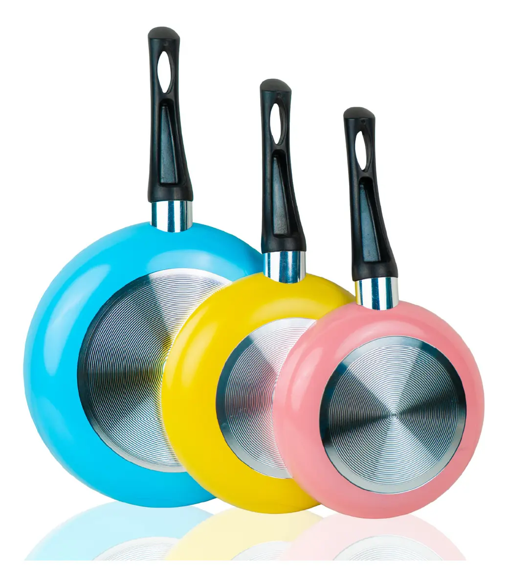 Juego De 3 Sartenes Con Antiadherente Aluminio 18 20 24 Cm Colores