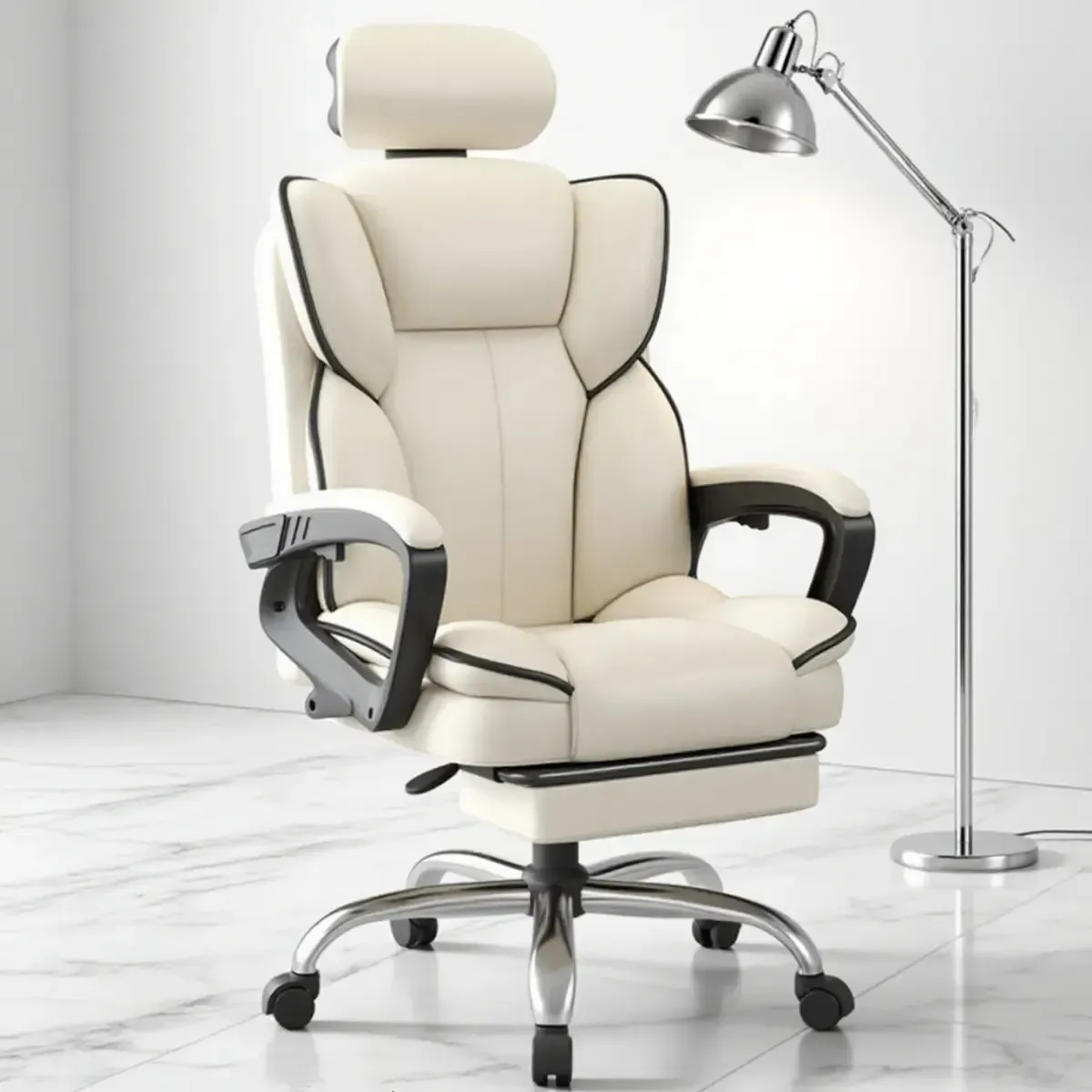 Silla Oficina Ergonómica con Reposapiés Reclinable y Regulable en Altura Color Blanco