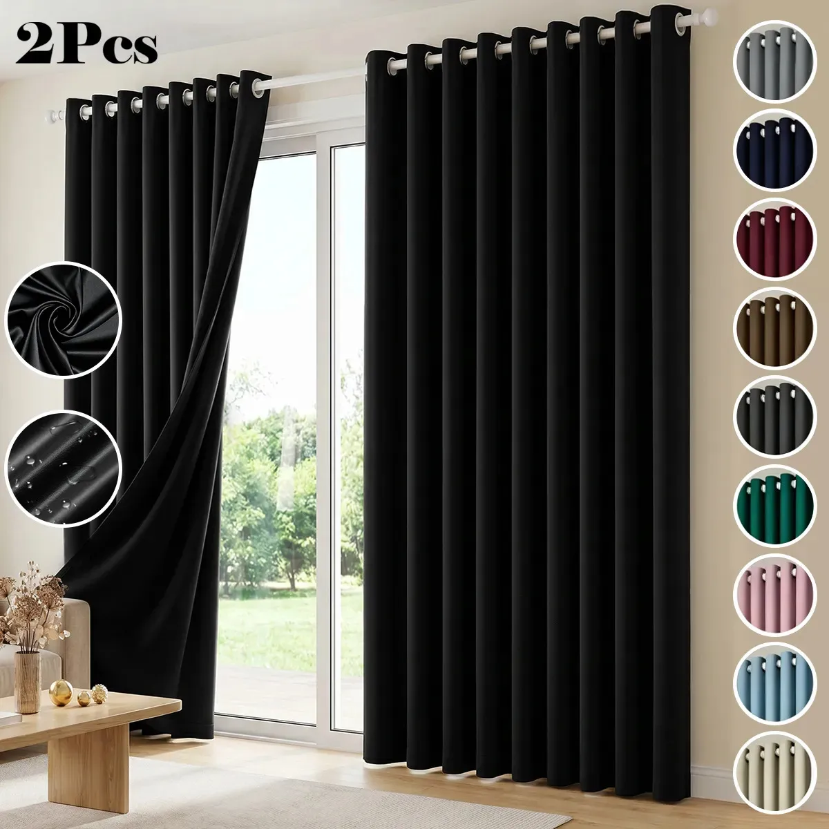 2 Panele Cortinas Blackout Para Para Ventana 264x214cm Habitacion Diseño Moderno Ventanas Decorativas Aislamiento Sala Recamara Térmico Y Reducción De Ruido Tela Impermeable Negro Artrolin