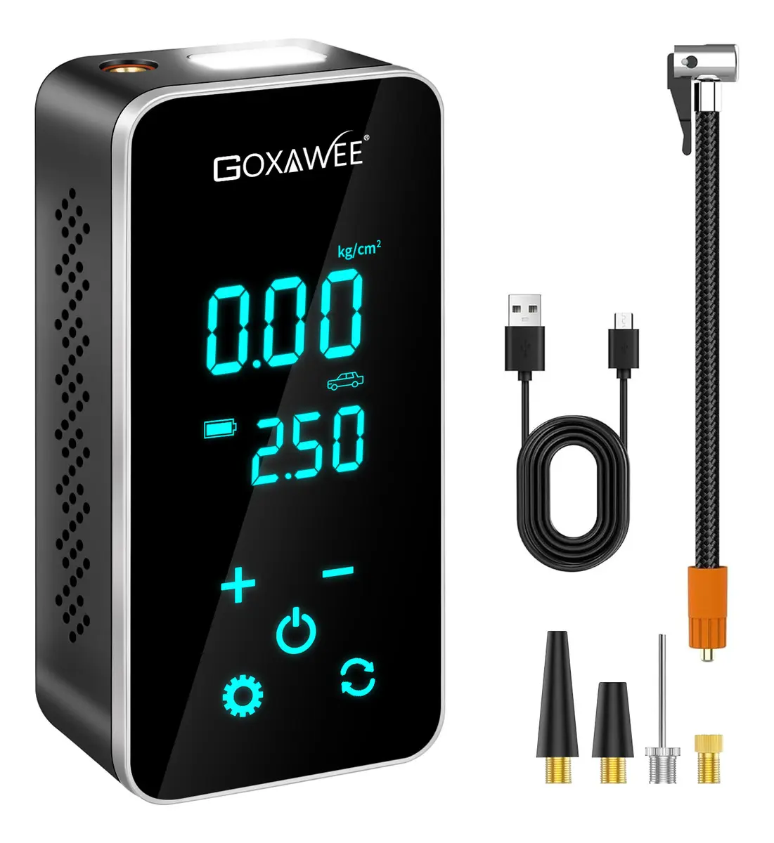 GOXAWEE® Pantalla táctil Bomba De Aire Inalambrica150psi compresor de aire portatil Con Manómetro Digital Y Luz Led Y 5X Faster Inflation Para Inflar Ilantas Para Coche, Moto, Bicicleta, Bola