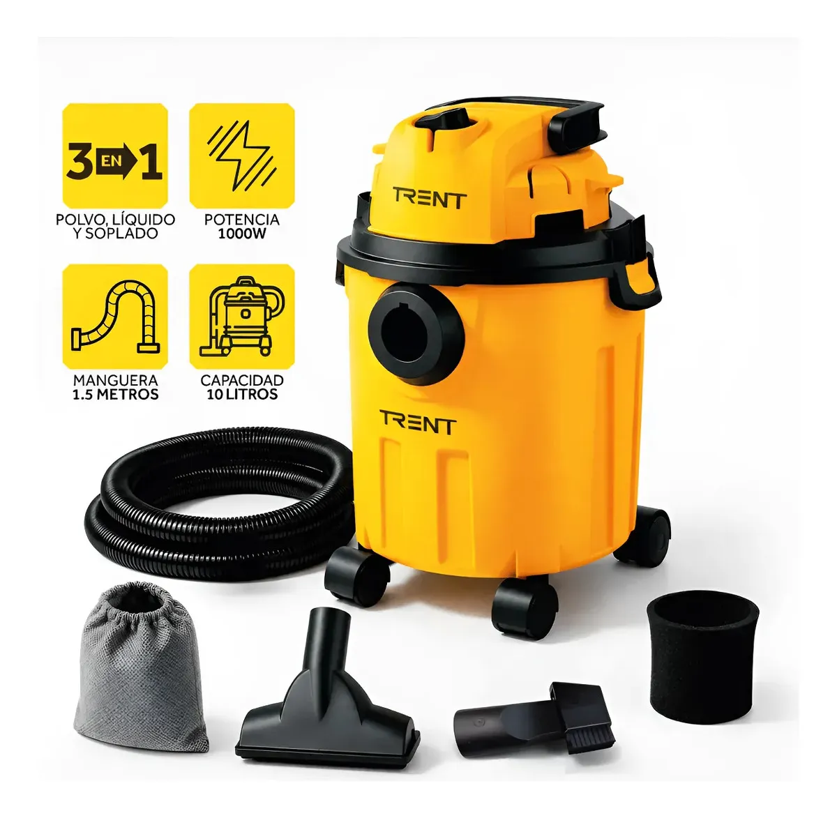 Aspiradora Agua Seco Mojado Sopladora 3 en 1 Trent VC19K 10L 1000W Compacta Hogar
