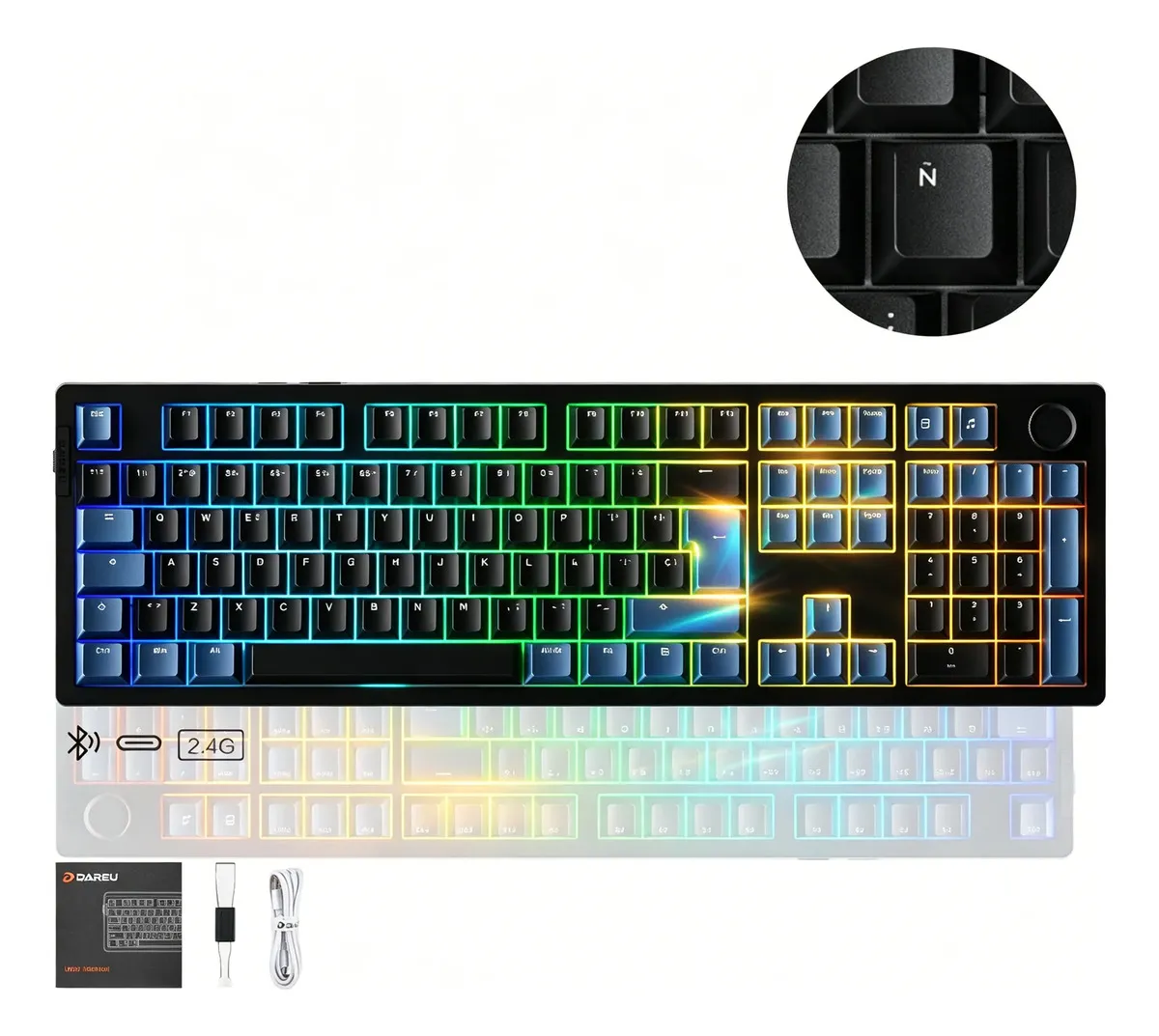 Teclado Dareu Ek106pro Mecánico Español 3-modos Multimedia Negro Español Latinoamérica