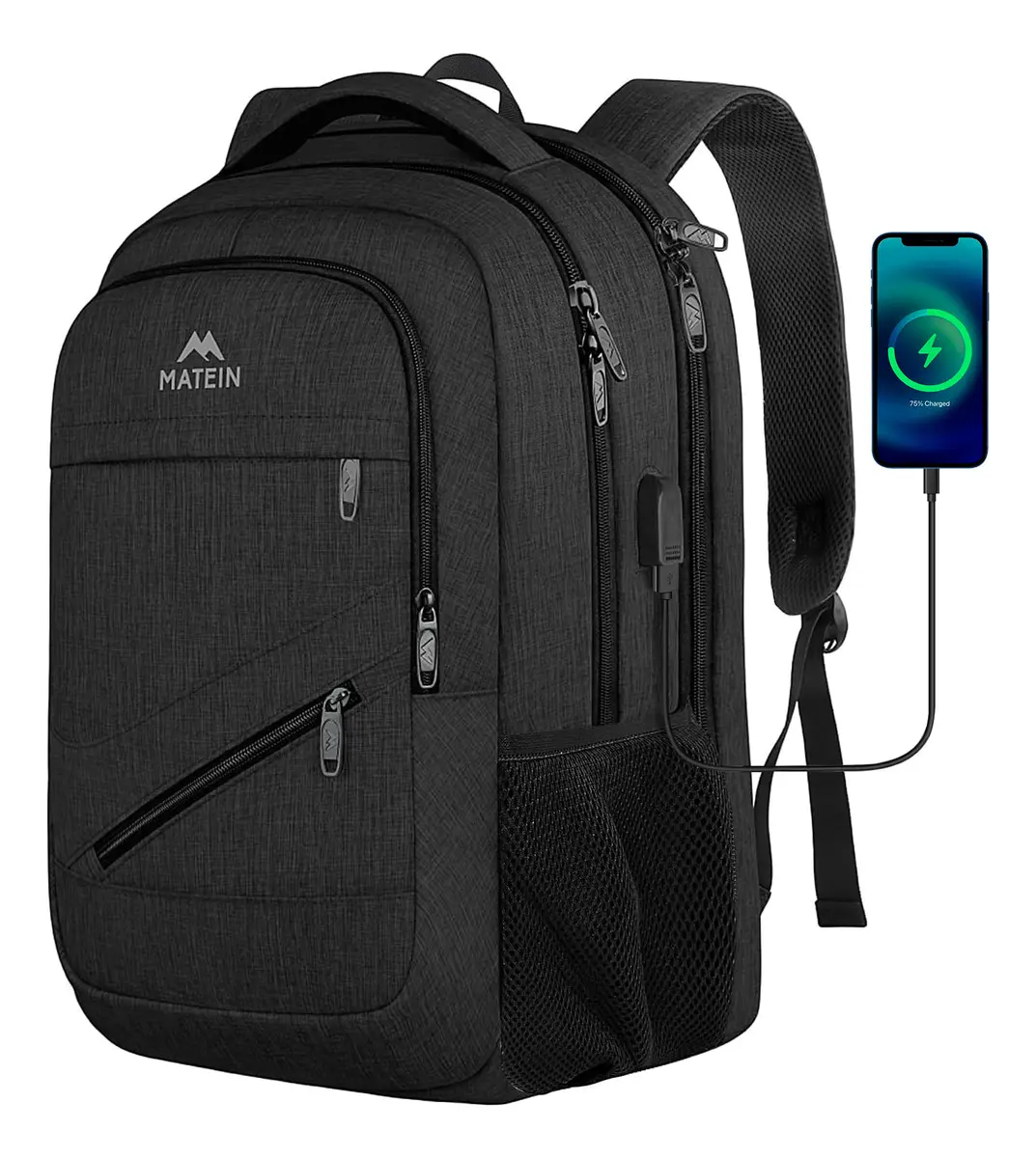 Mochilas Escolares, Mochila De Viaje, Mochila Para Hombres, Regalos Hombre, Antirrobo e Impermeable Matein 1035, Color Negro, Diseño Lisa
