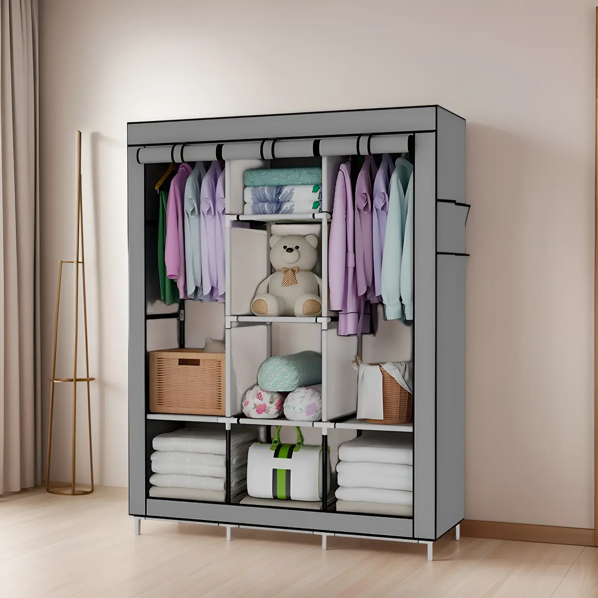 Closet Organizador Ropa Armario Zapatera Portátil 4 Niveles Color Gris