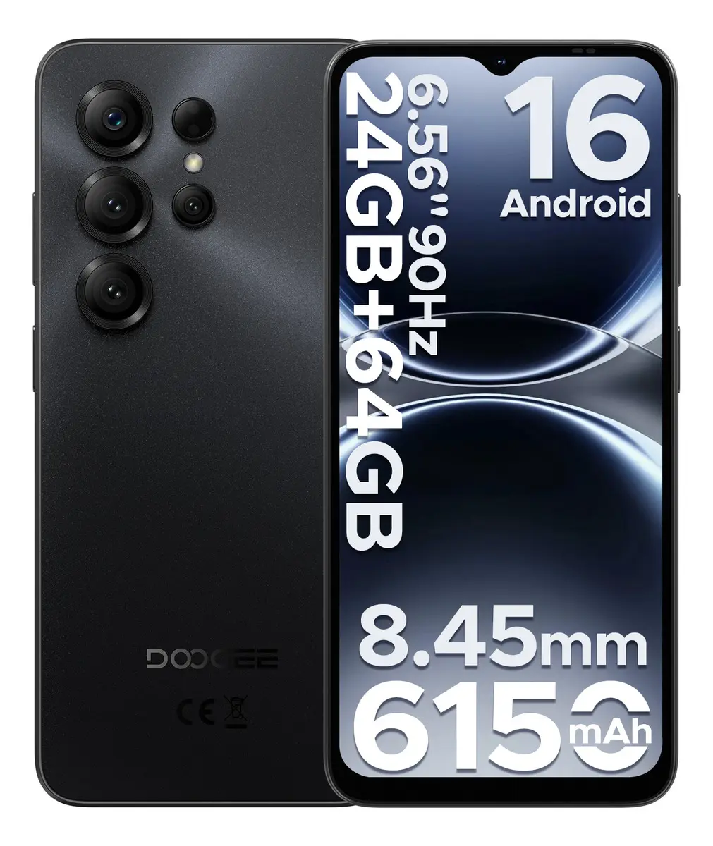 Doogee Note 56x Celulares Android 16 6.56 Hd+ 90hz smartphone 6150mah octa-core 24gb Ram(3gb+21gb Ext)+64gb Rom,cámara 8mp+5mp,facial/ranura Doble Sim Negro