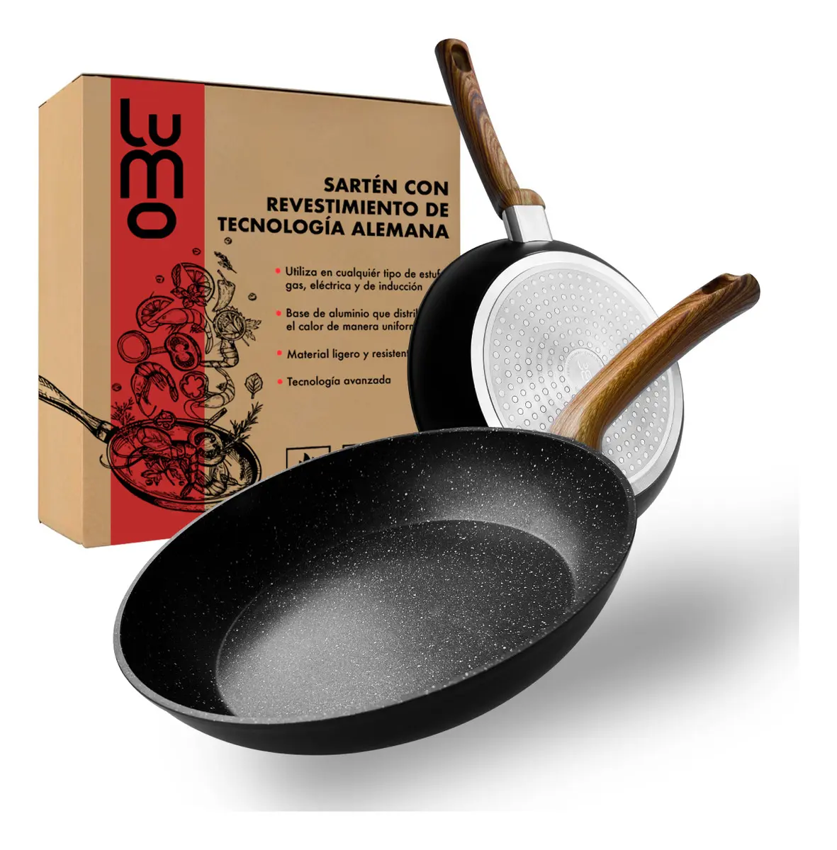 Sarten Antihaderente Lumo De 28Cm Marmol Color Gris Tecnologia Alemana Granito Fino Wok Mango Fijo