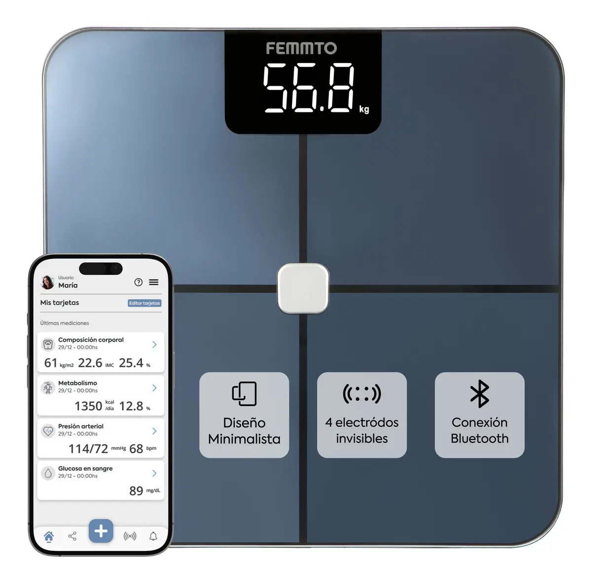Bascula Bioimpedancia Corporal Digital Inteligente Bluetooth 180kg Personas Peso Pesa Grasa Baño Personal Femmto