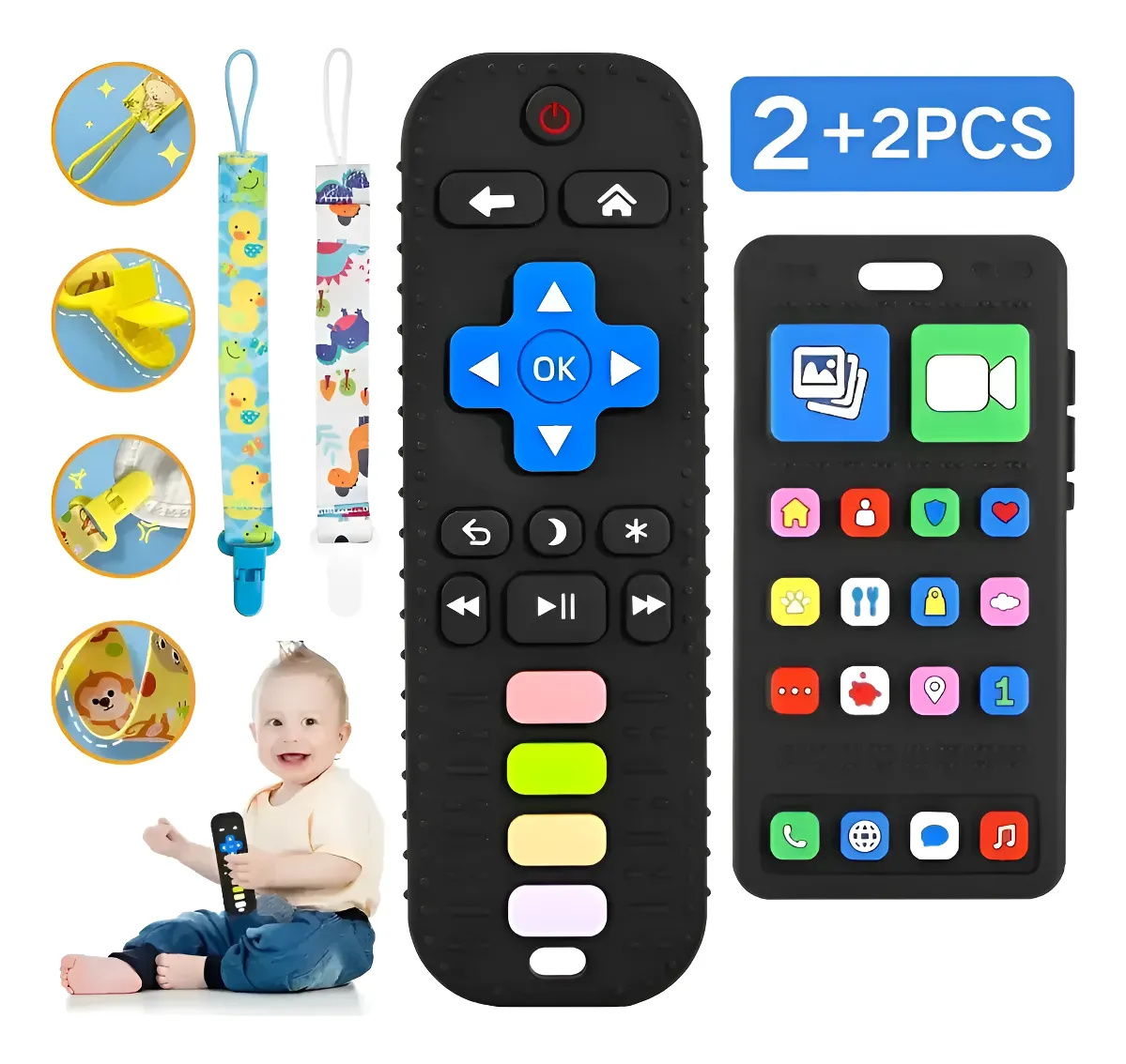 2pcs Mordedera De Silicon Para Bebe,diseño De Control Remoto