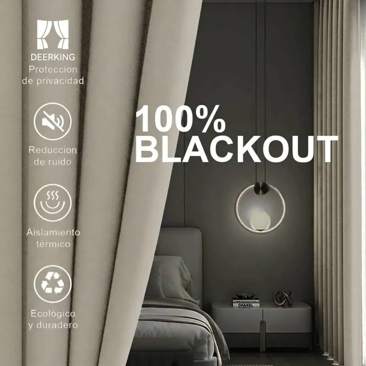 Cortina Blackout Beige para Ventanas de Sala o Recámara con Aislamiento Térmico y Reducción de Ruido