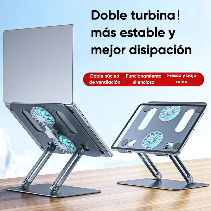 Base Enfriadora Soporte para Laptop DAPON P89, Estable, Ajustable y Refrigeración Activa Soporte Base Plegable De Aluminio Doble Ventilador Laptop Color gris