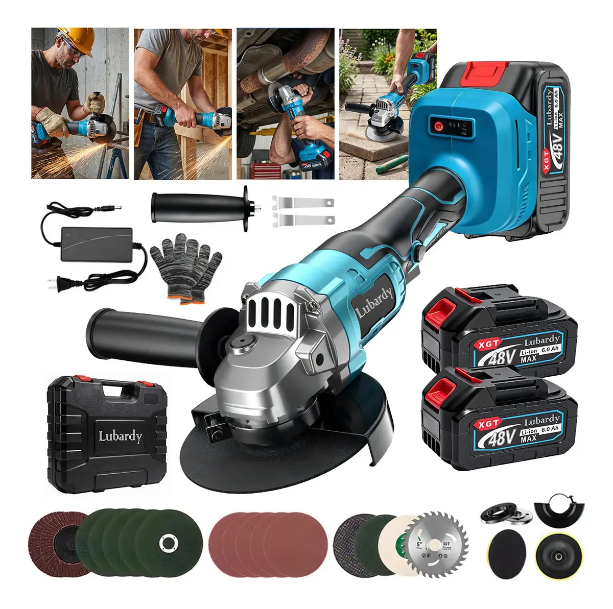 Esmeriladora Angular 3200w Inalámbrica Amoladora Corte Faghto Lubary, Herramienta De Corte Sin Escobillas De 48v Con 2 Baterías De 6000 Mah,15000 Rpm Para Cortar