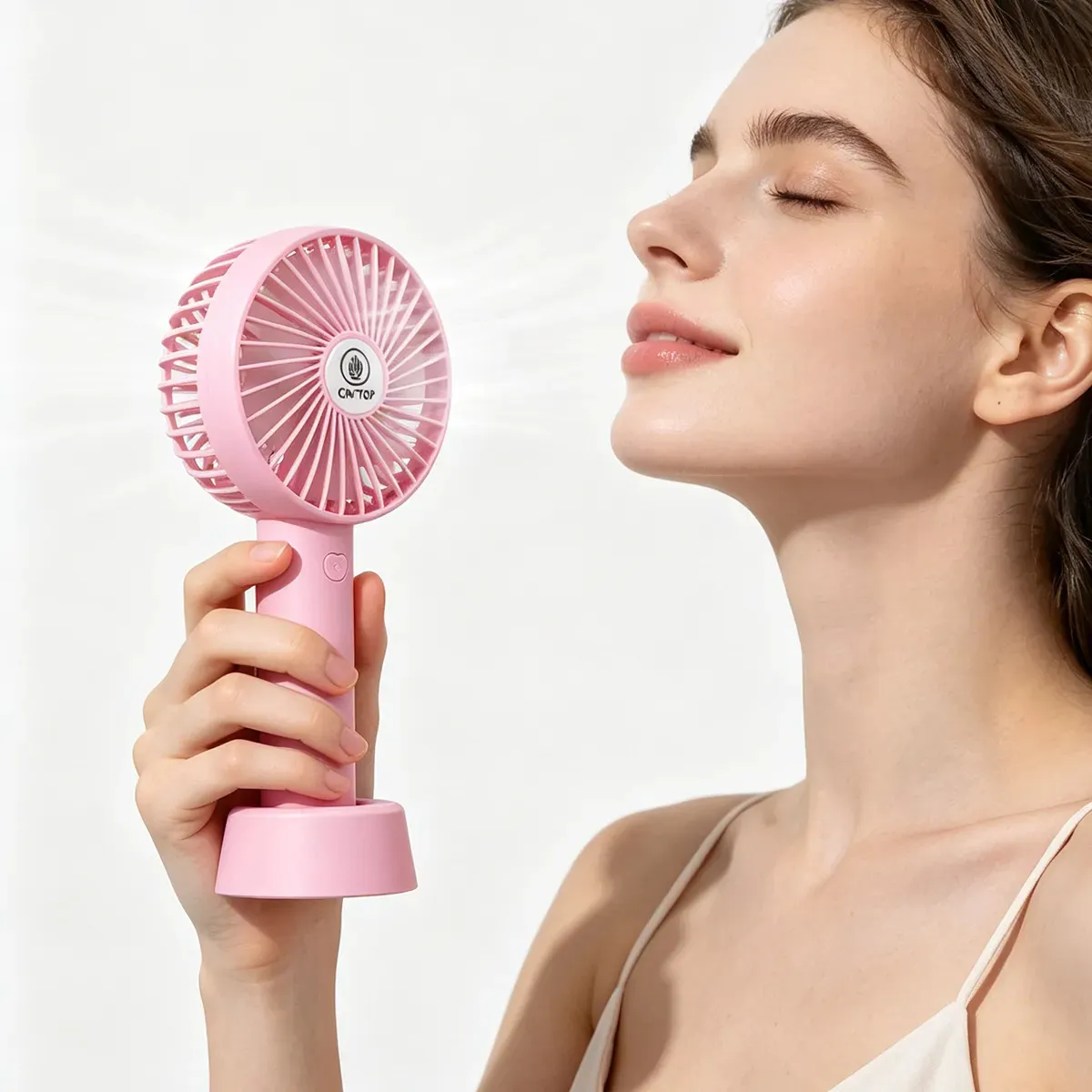Ventilador Portátil Personal USB Recargable con 3 Velocidades y Luz LED para Oficina y Hogar, Rosa