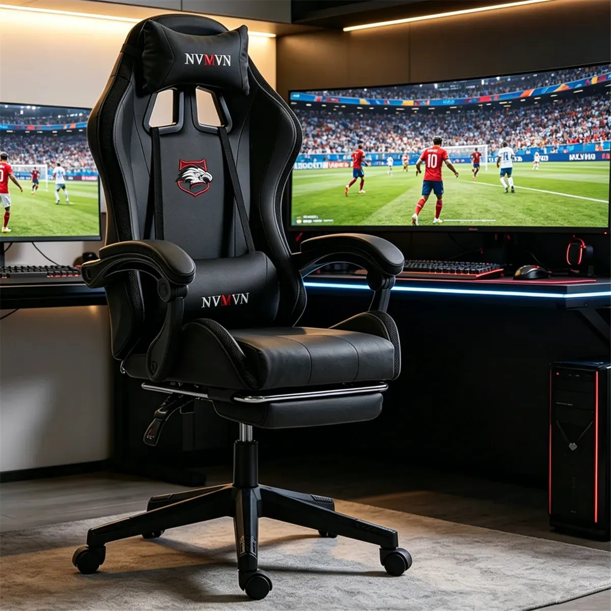 Silla Gamer NVMVN 055-hei Ergonomic Black cuero sintético With Apoyacabezas and Lumbar Support