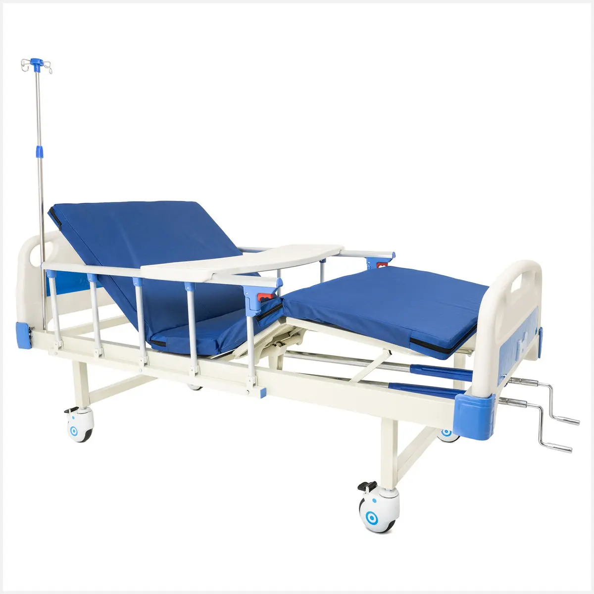 Cama Hospitalaria Manual 2 Funciones Con Colchón Impermeable Barandales Abatibles Mesa Porta Suero