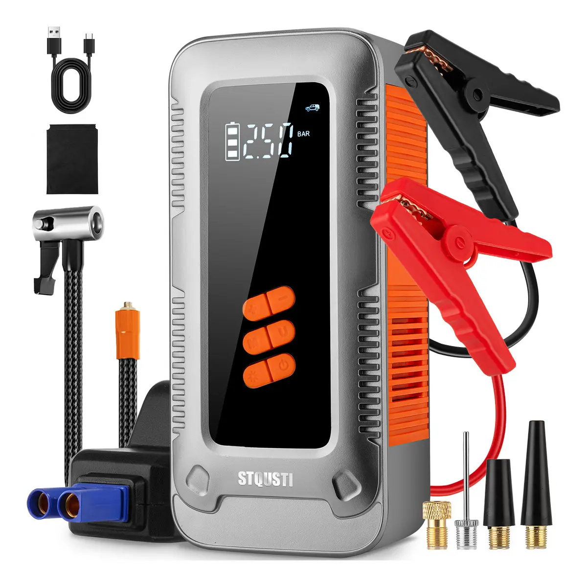 Arrancador De Batería De Auto Portátil 9000a Inflador 150psi Stqusti Cargador De Bateria Coche, Caja De Arranque De 12 V, 9 L De Gasolina/7,5 L De Diésel, Luces Led Y Pantalla Lcd, Compresor De Aire