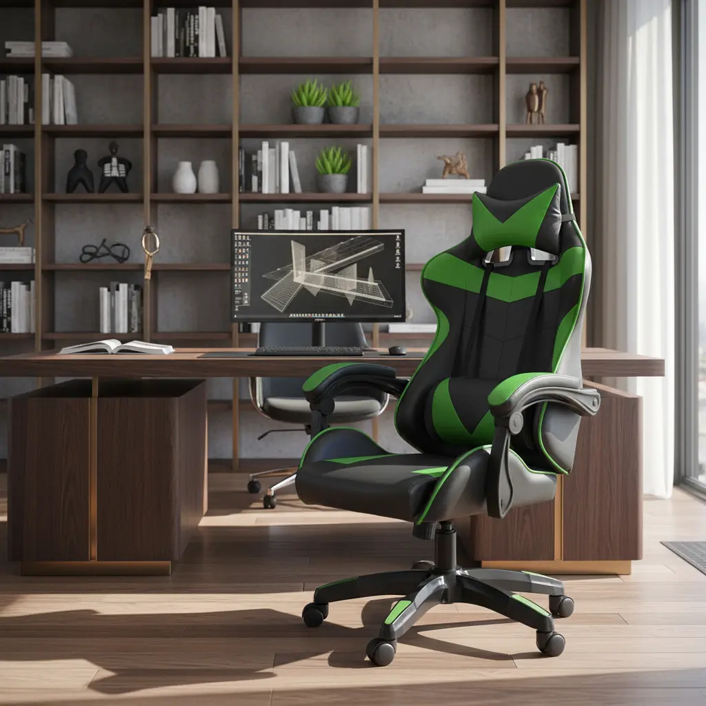 Silla Gamer Ergonomica Titano TT-SGSRPBL Verde Cuero Sintético Ajustable Reclinable