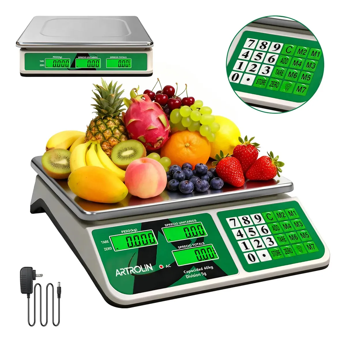 Báscula Comercial Digital ARTROLIN de 40 kg Con Pantalla Para el Cliente y Tecla Tara