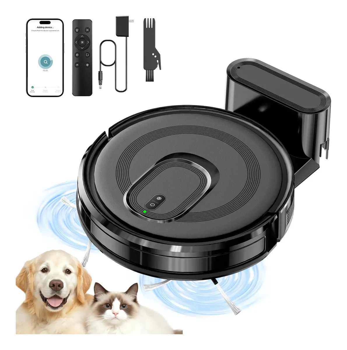 Robot Aspiradora Trapeadora Inteligente Con Wifi - 5000Pa de Succión, Control Remoto y APP, Compatible Alexa, Delgado 6.5cm, 4 Modos de Limpieza – Ideal para Pelo de Mascotas