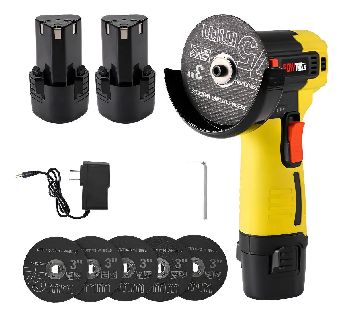 Mini Esmeriladora Amoladora Pulidor Angular Powtools Recargable Inalámbrica 3-inch Color Amarillo 75mm