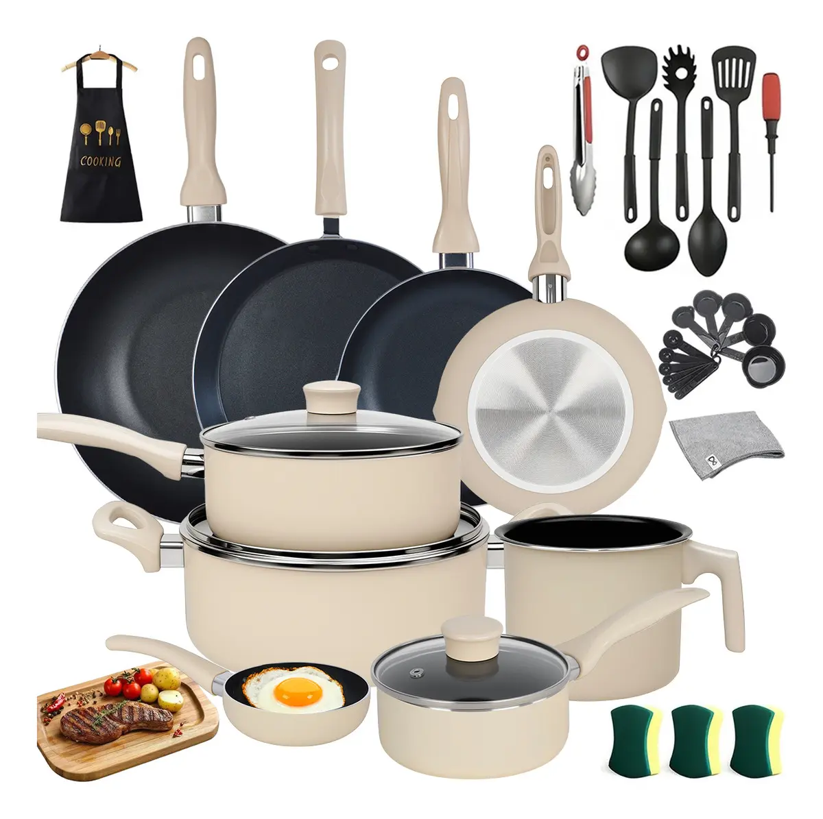 Pack Batería de Cocina Ruomu Antiadherente de Titanio, 34 Piezas con Wok para Estufas a Gas