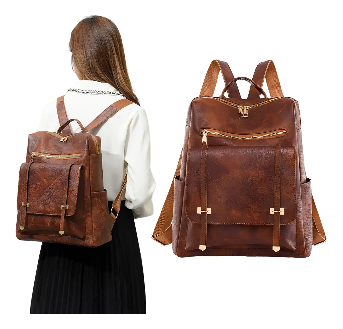 Mochila Casual de Cuero PU con Diseño Vintage para Mujer – Impermeable y Antirrobo