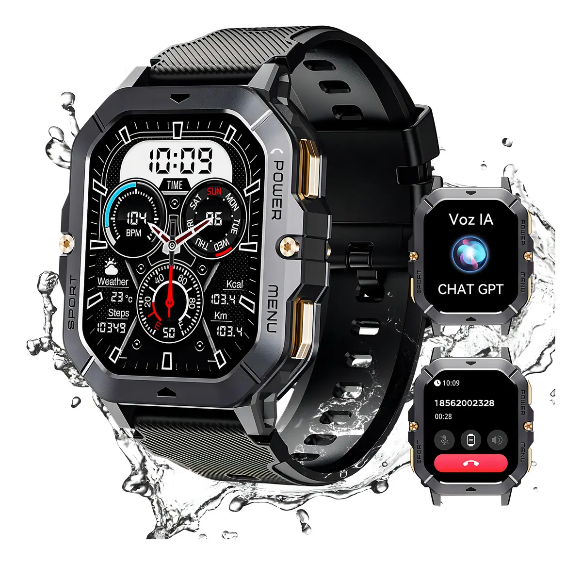 Reloj Inteligente Cubot Smartwatch C28 Resistente Al Agua 10m Llamadas Bluetooth Reloj Militar IA GPT de Diálogo Negro