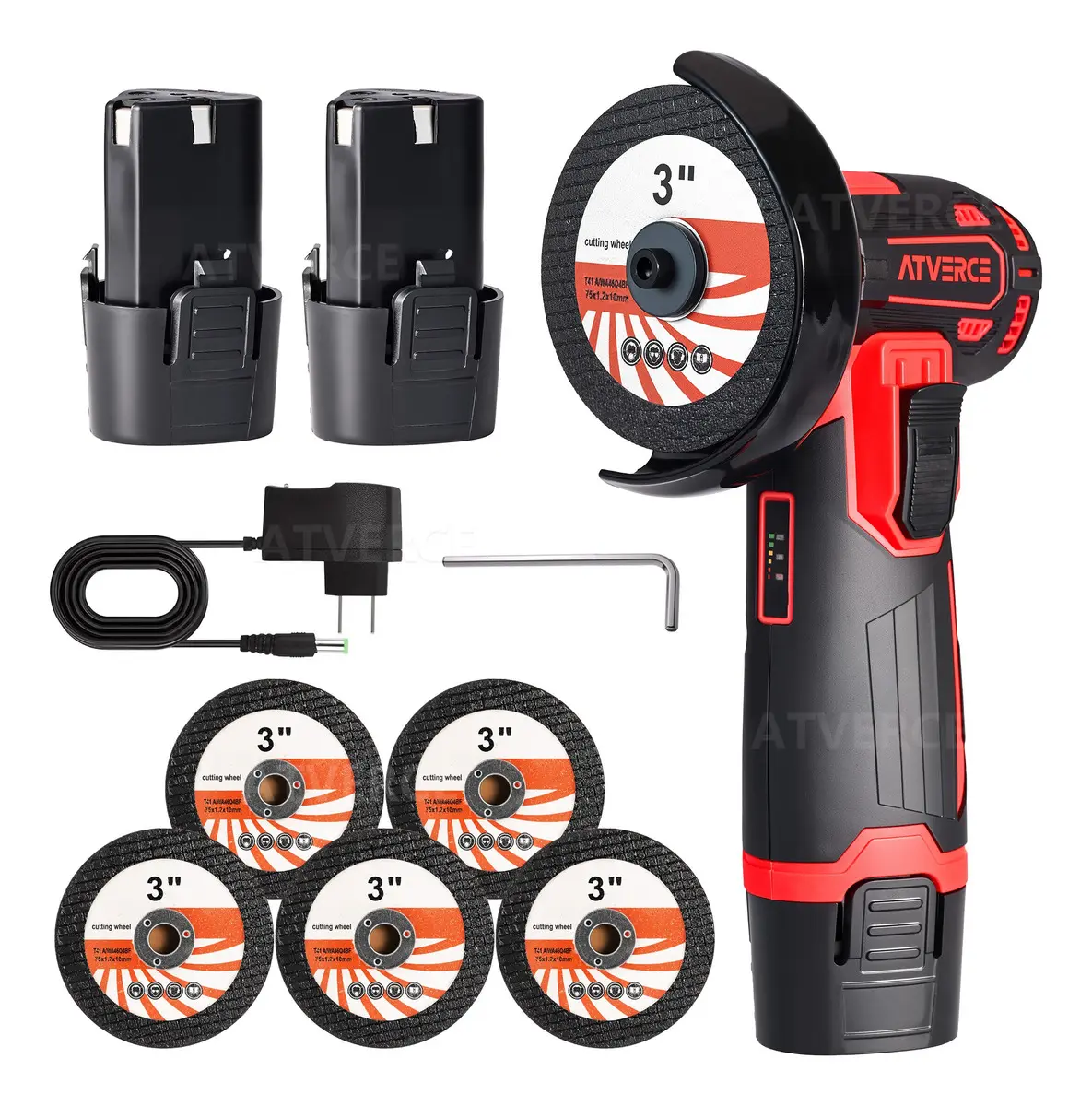 Amoladora Angular Inalámbrica Atverce 15000 RPM 76mm 2 Baterías