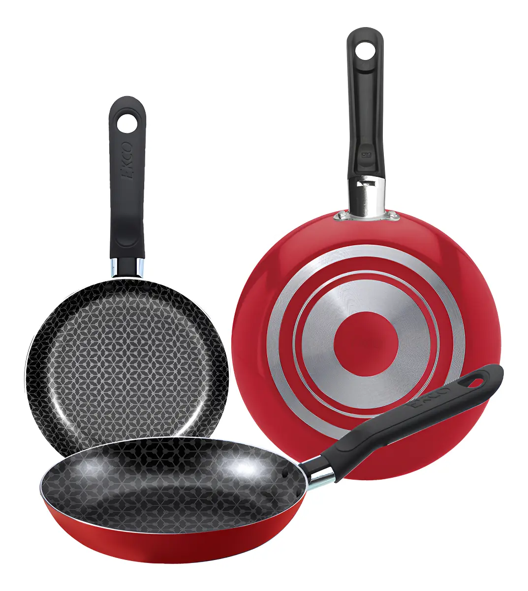 Juego de Sartenes con Antiadherente Ekco Classic de Aluminio 3 Piezas [18,20,24 cm] - Rojo