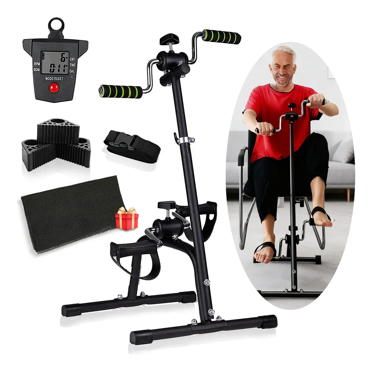 Bicicleta de Rehabilitación para Adultos Mayores con Pedales y Pantalla LCD Digital