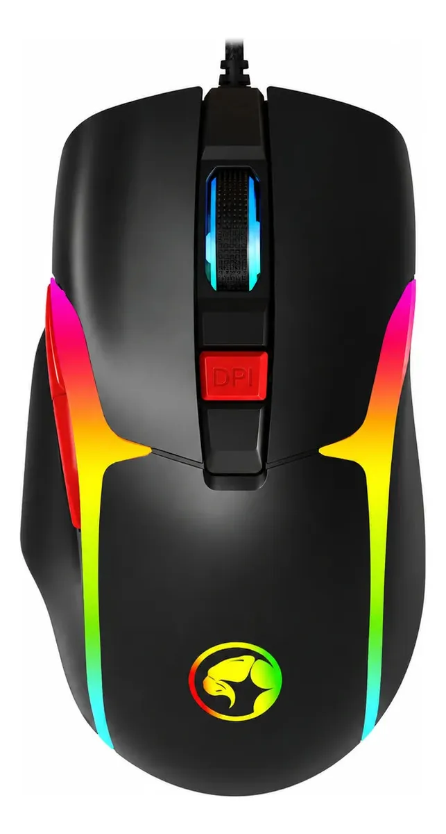 Mouse gamer para Computadora Ergonomico con Cable Gamer Programable 7 Botones DPI 12800 RGB de 7 Colores Conexión por Cable USB Sensor óptico Compatible con PC negro Disparo rápido Botones Marvo M360